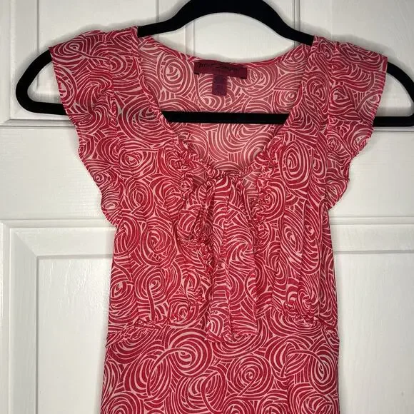 Betsey Johnson Intimates Sheer Babydoll Nightgown Pink Ruffles Tie Bow Pattern - Picture 3 of 6